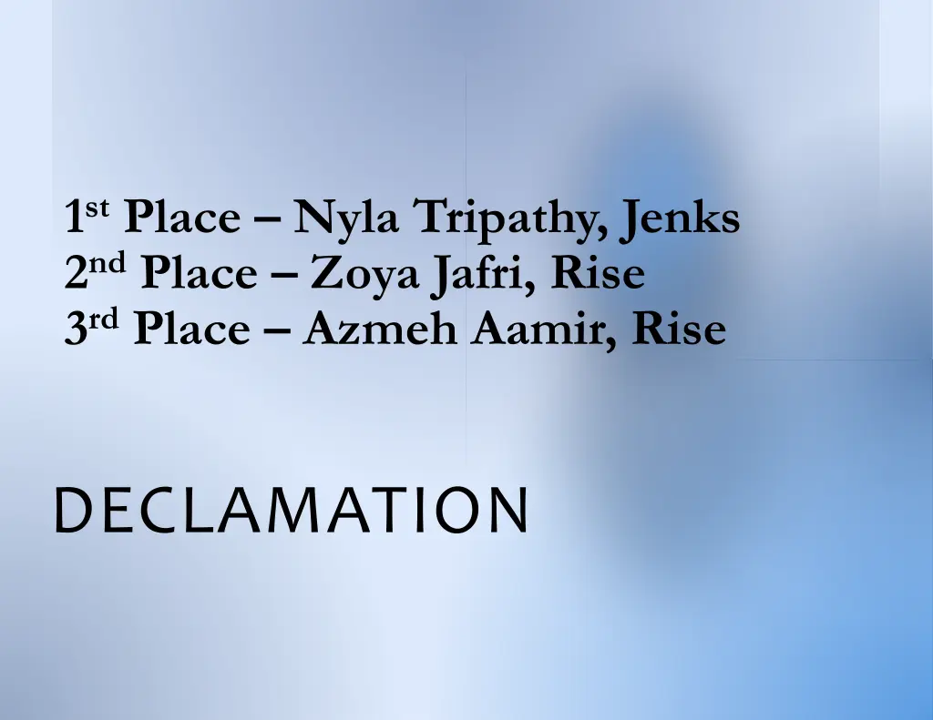 1 st place nyla tripathy jenks 2 nd place zoya