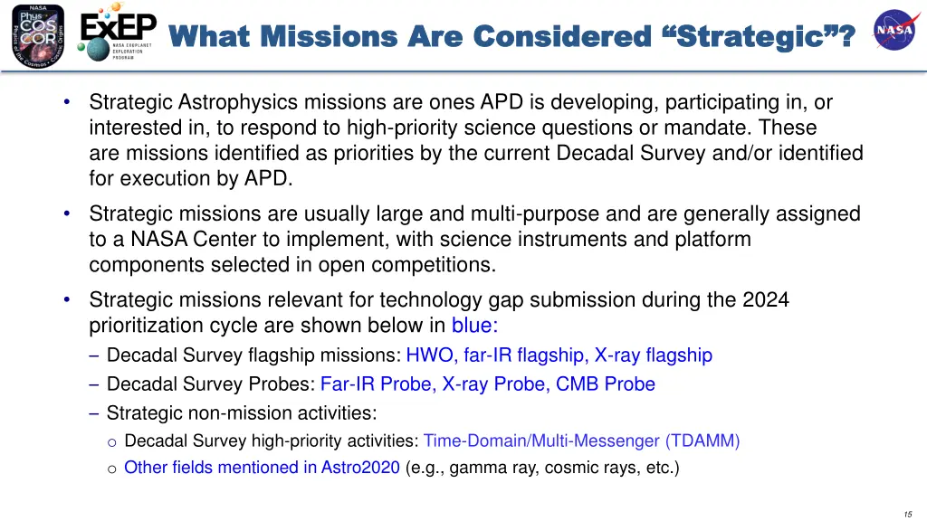 what missions are considered strategic what