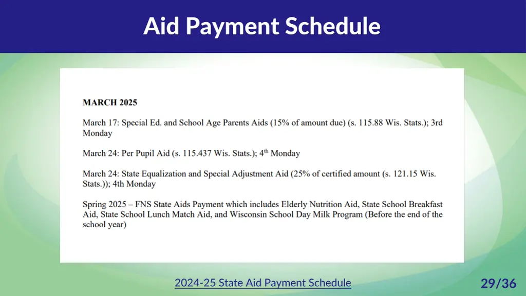 aid payment schedule