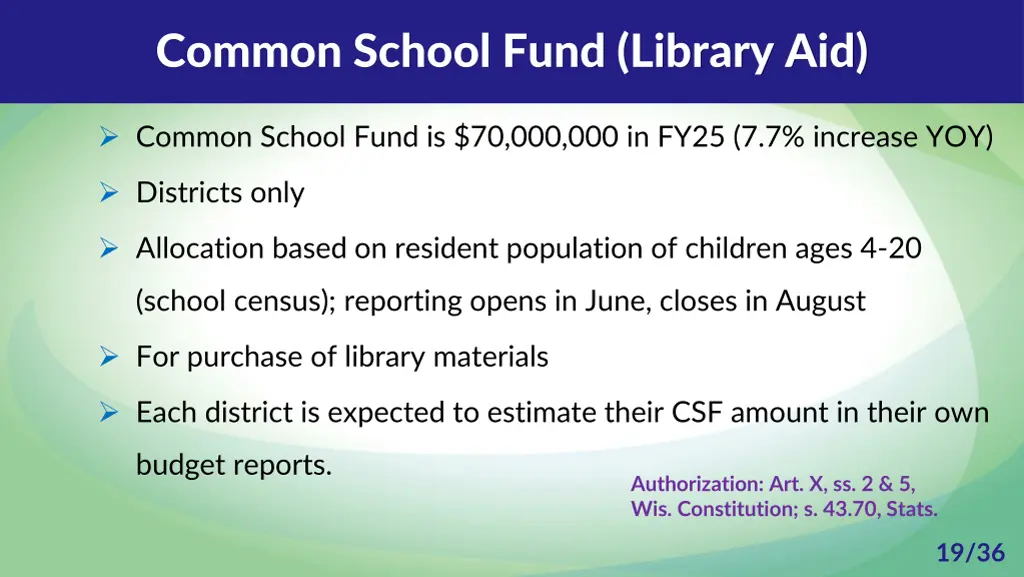 common school fund library aid