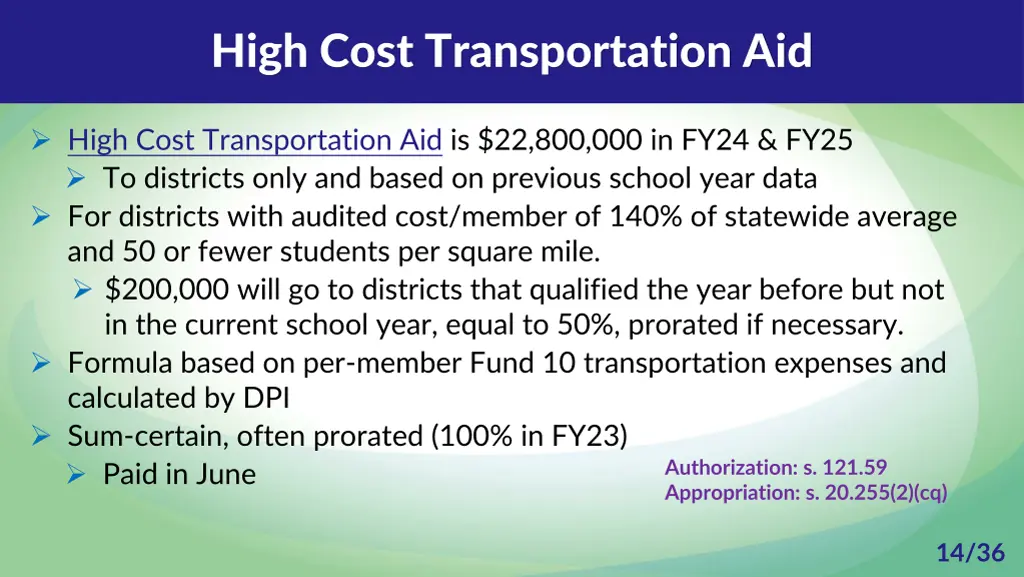 high cost transportation aid