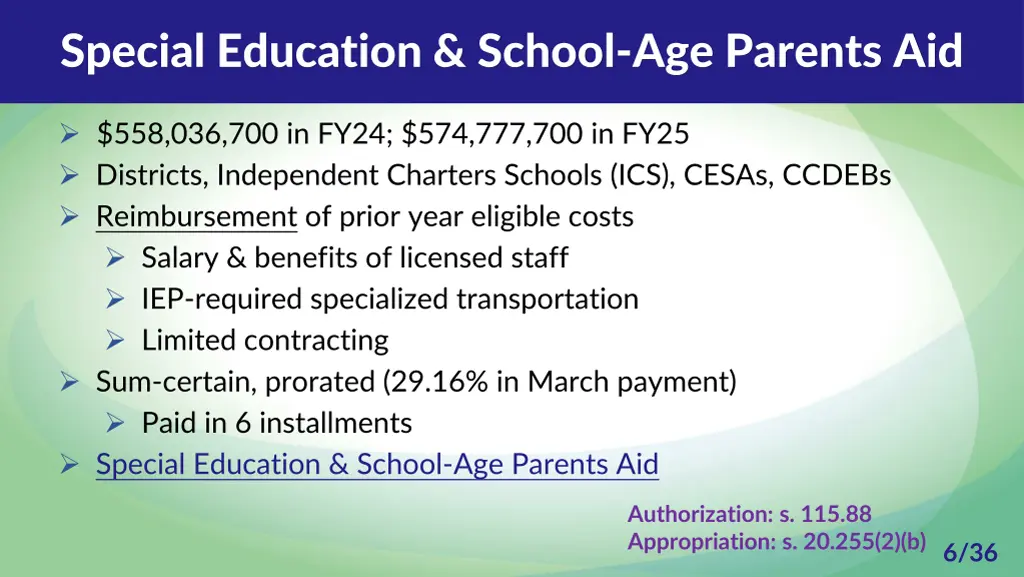 special education school age parents aid