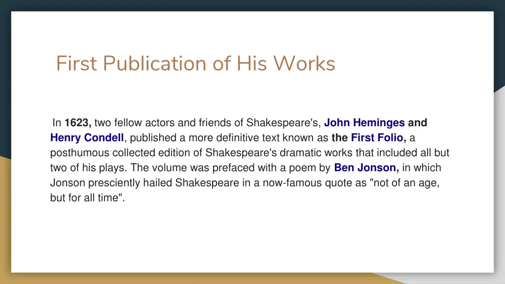 first publication of his works