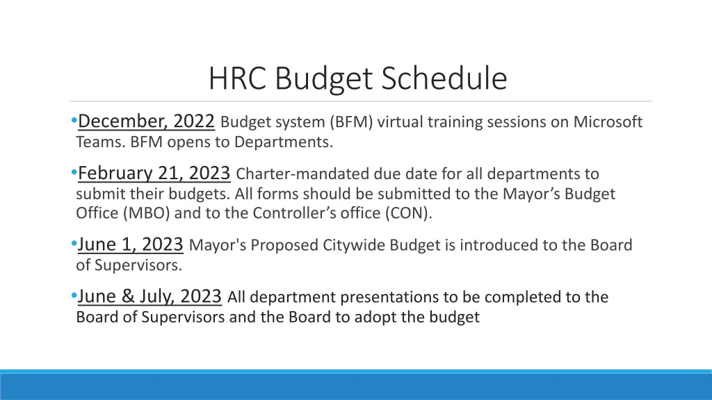 hrc budget schedule december 2022 budget system