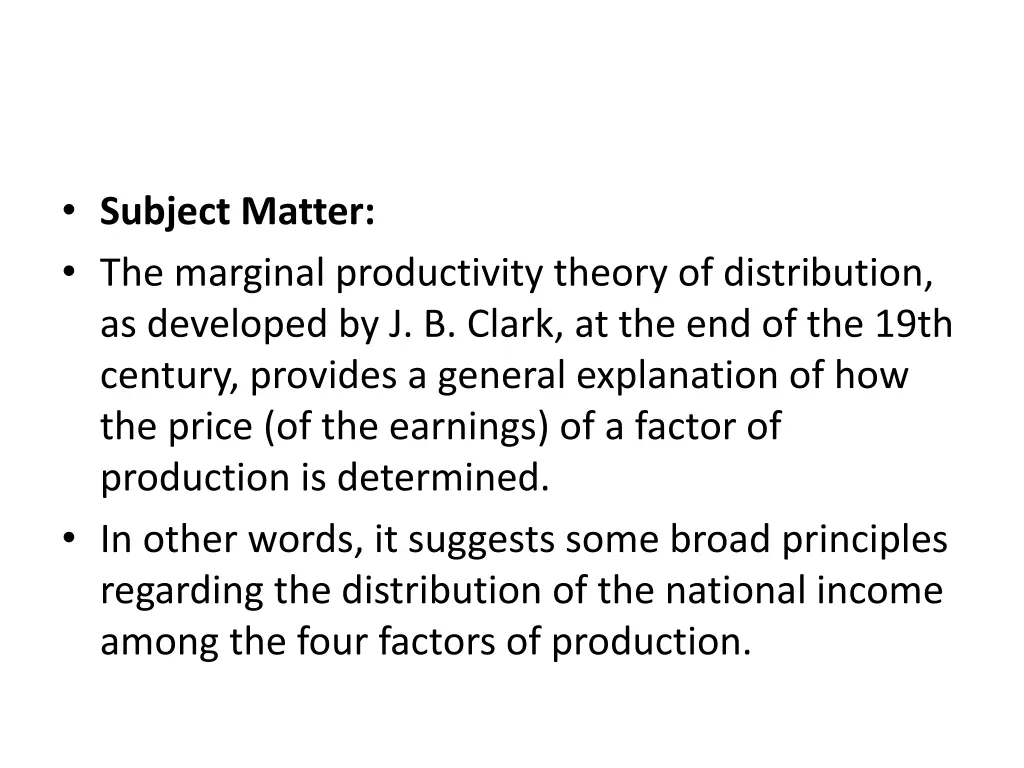 subject matter the marginal productivity theory