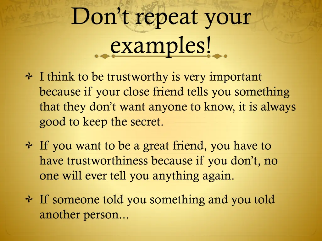 don t repeat your examples