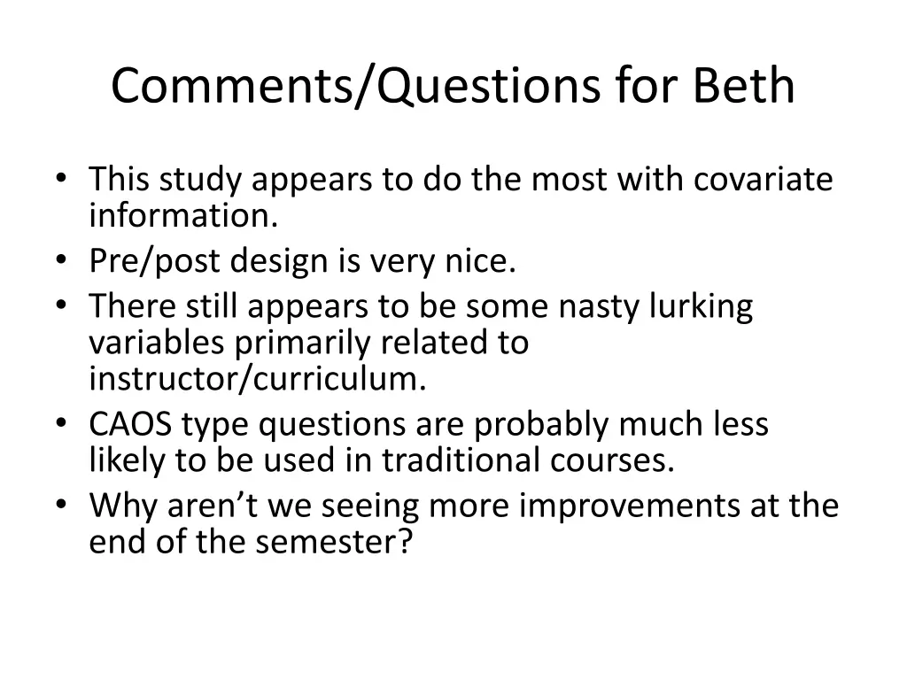 comments questions for beth