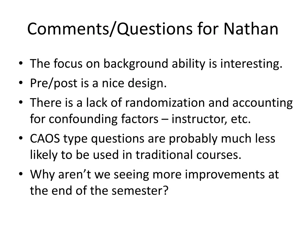 comments questions for nathan