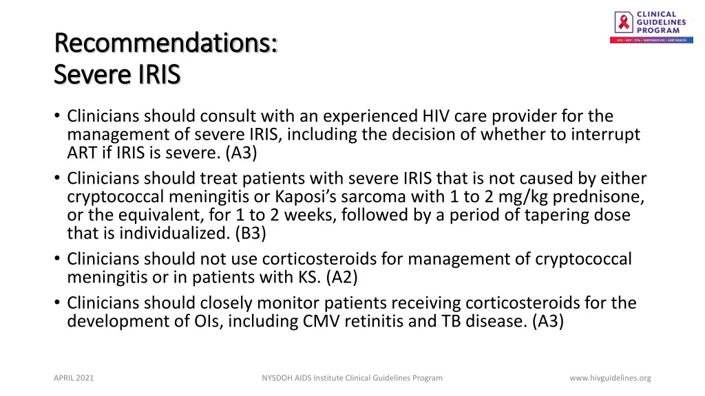 recommendations recommendations severe iris