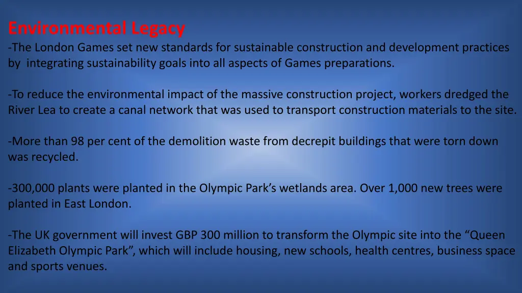 environmental legacy the london games