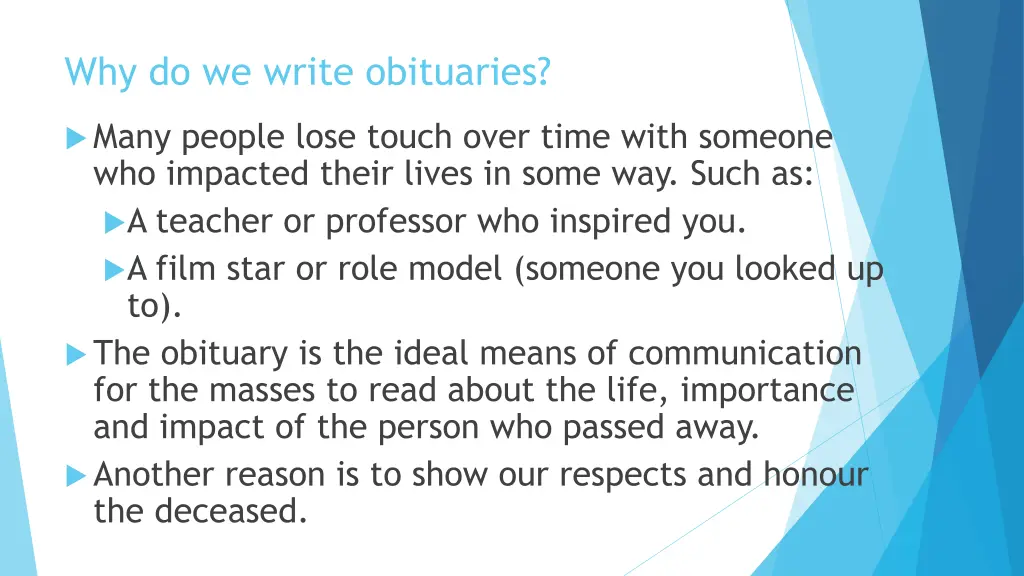 why do we write obituaries