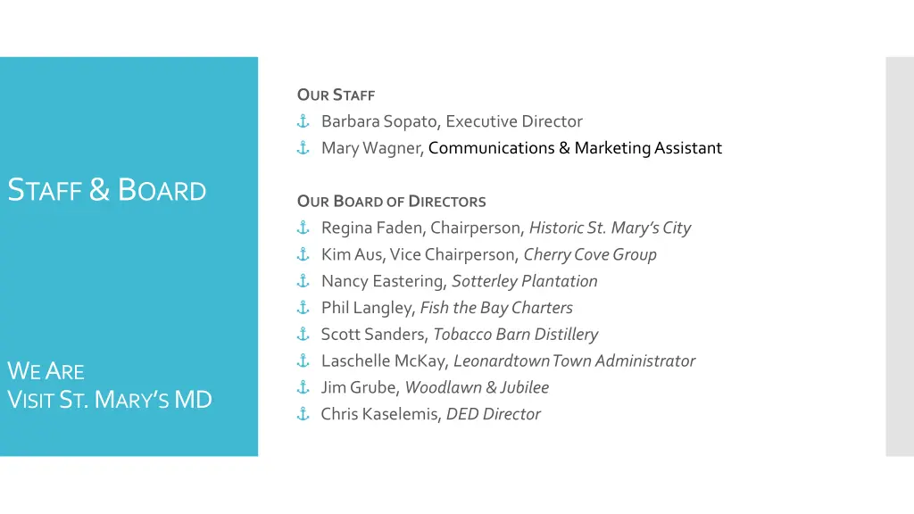 o ur s taff barbara sopato executive director