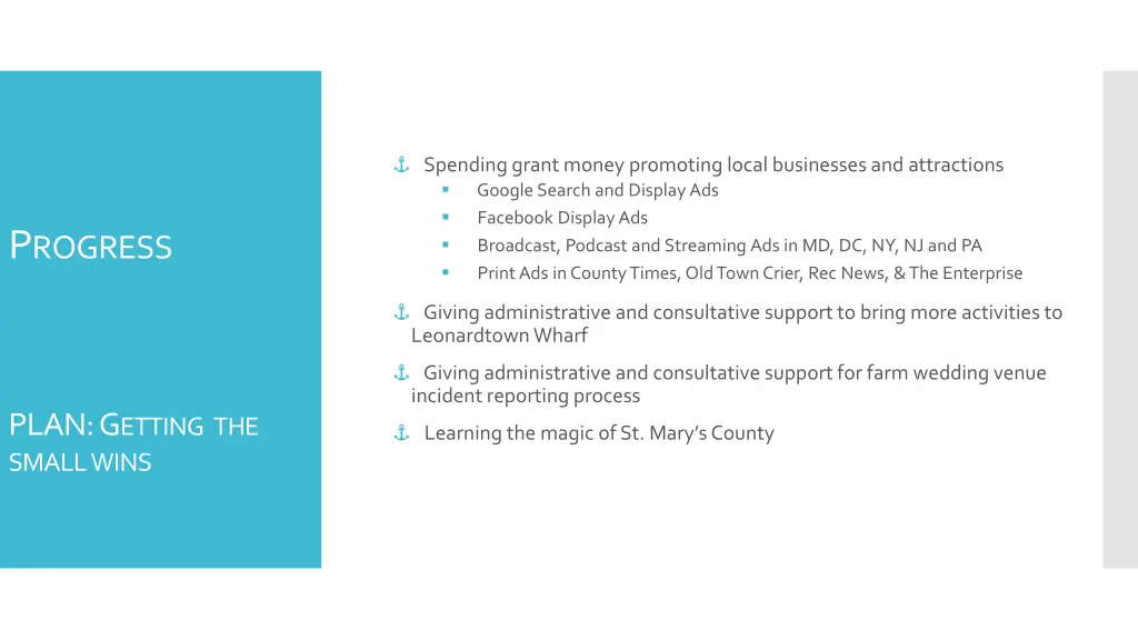 spending grant money promoting local businesses