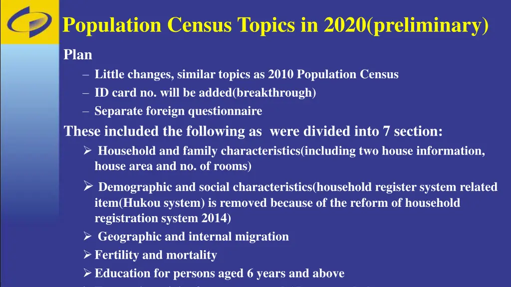 population census topics in 2020 preliminary