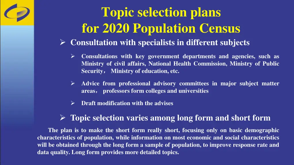 topic selection plans for 2020 population census