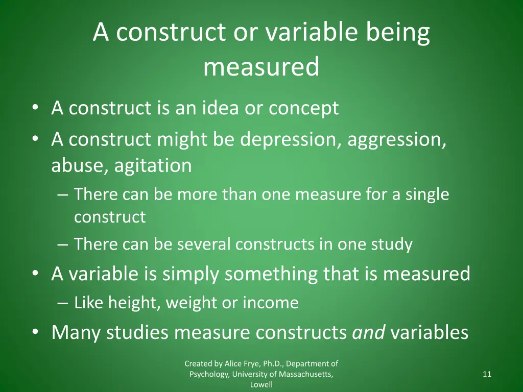 a construct or variable being measured