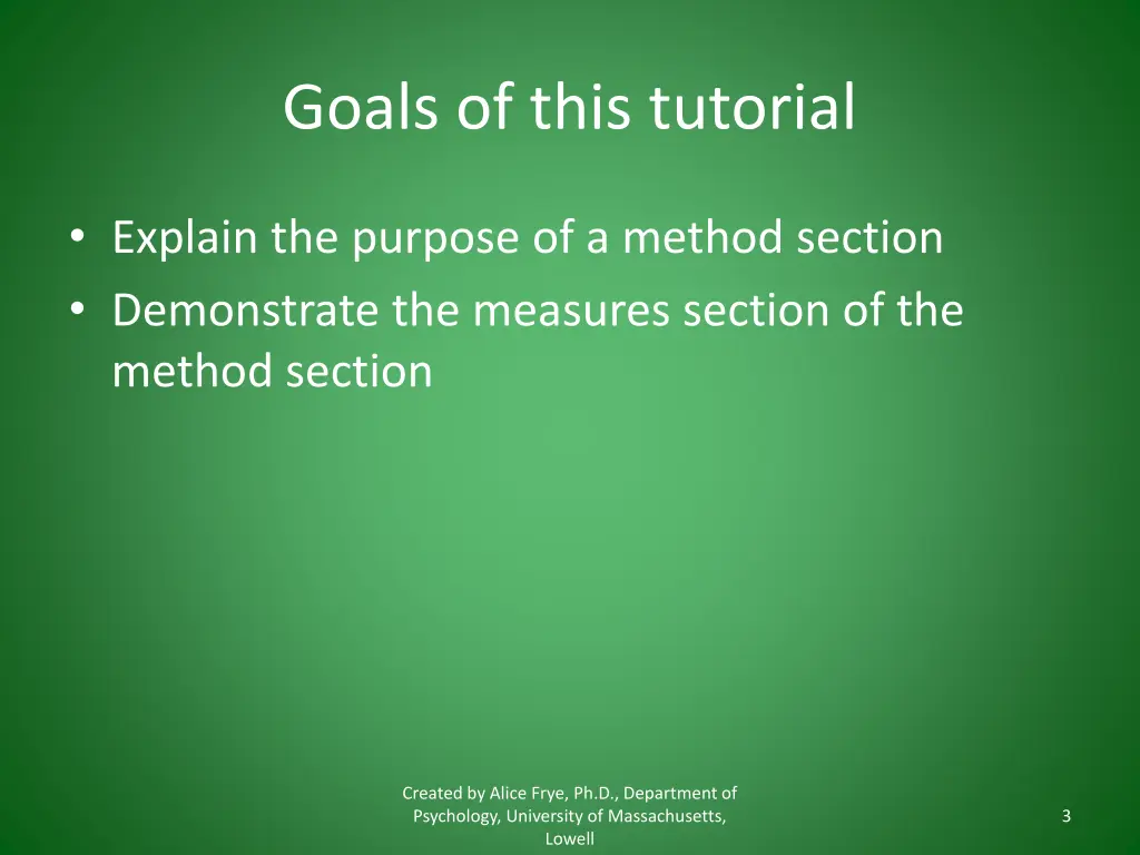 goals of this tutorial
