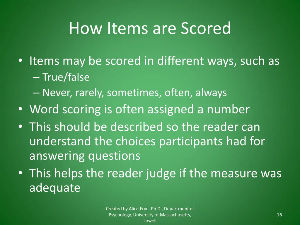 how items are scored
