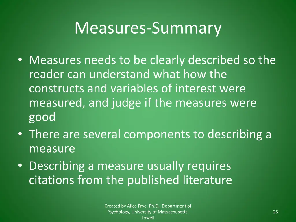 measures summary
