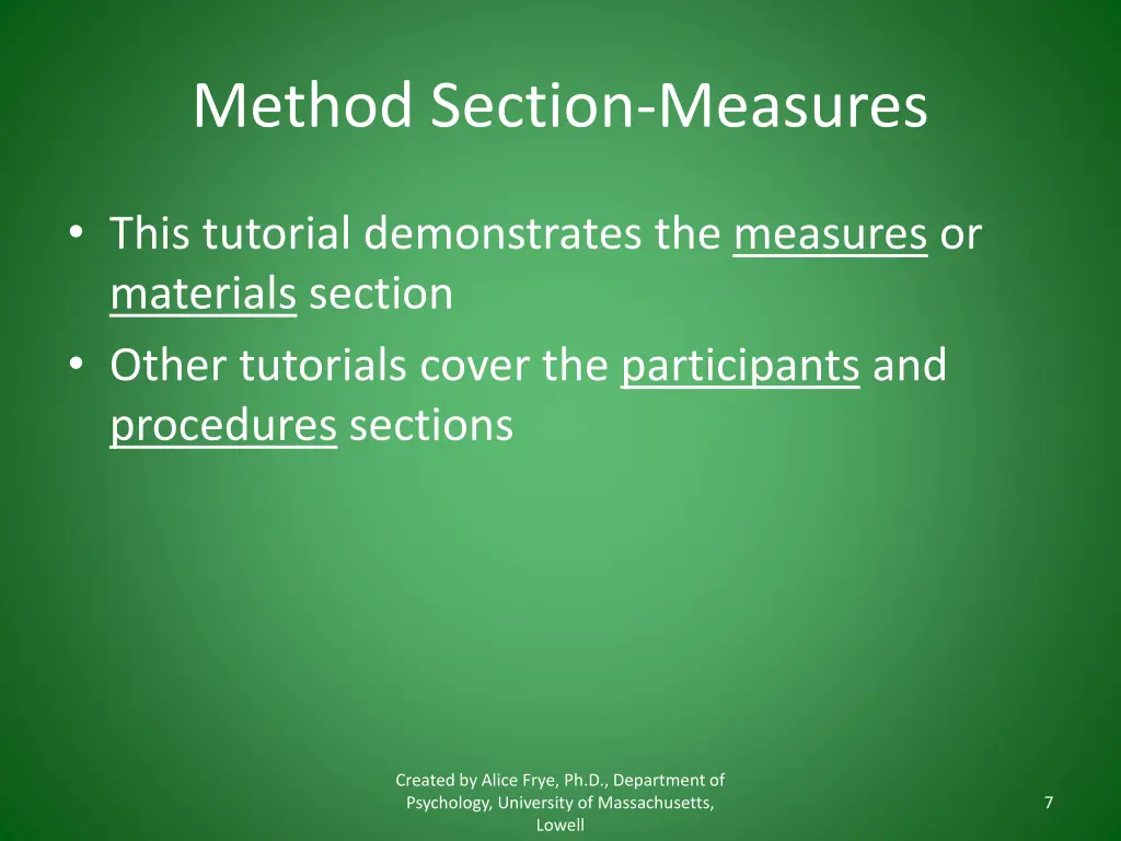 method section measures