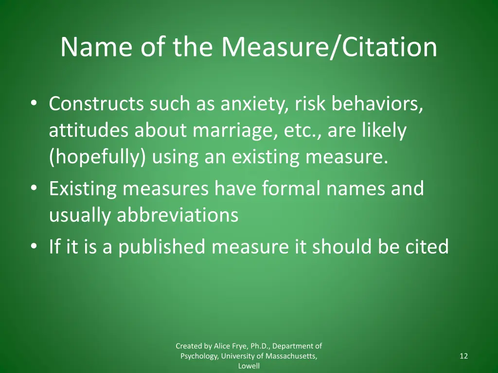 name of the measure citation