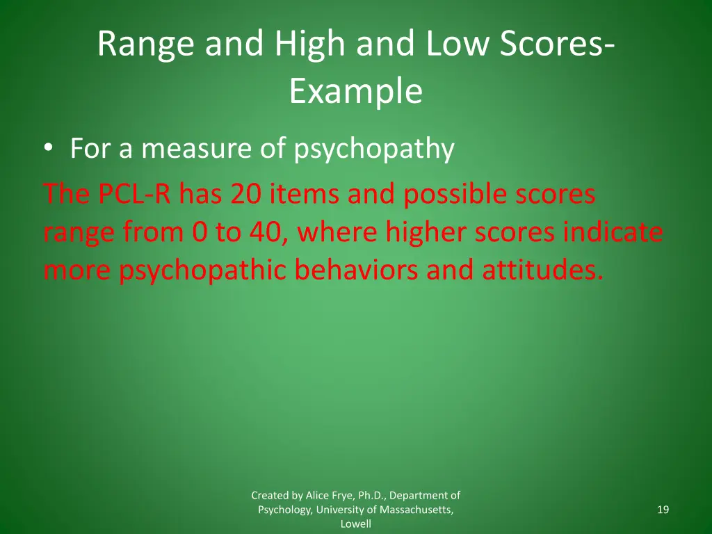 range and high and low scores example