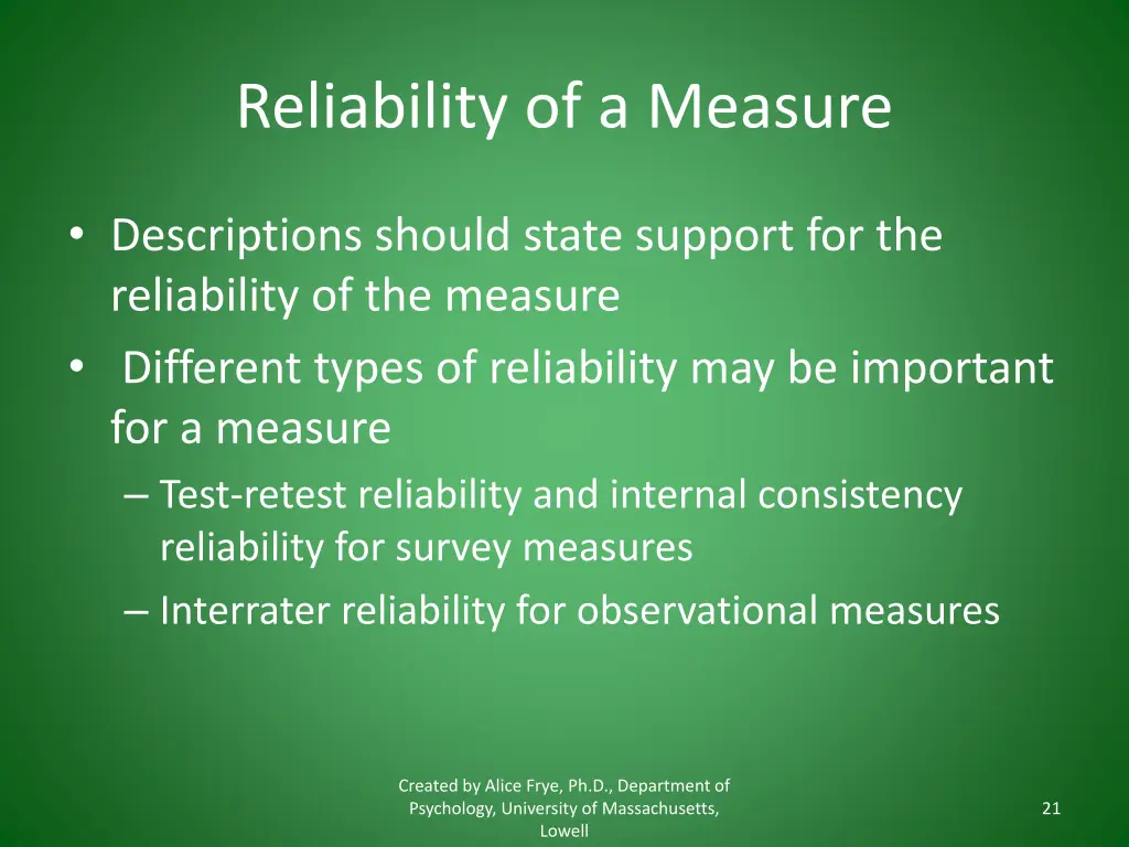 reliability of a measure