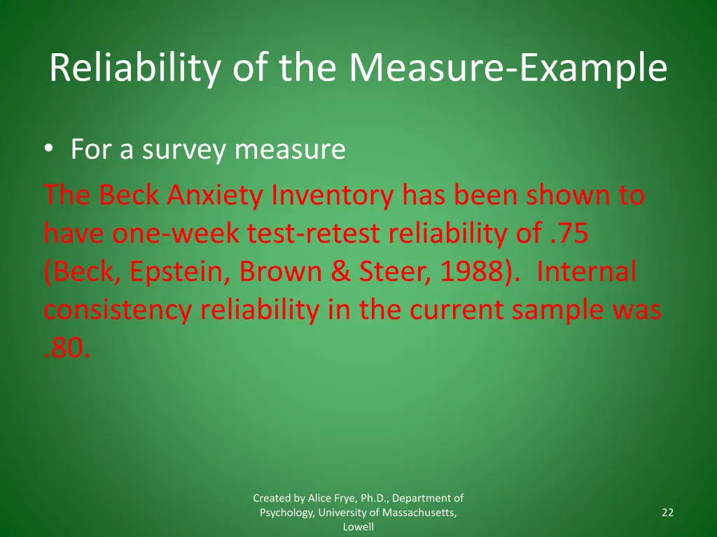 reliability of the measure example