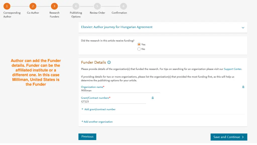 author can add the funder details funder