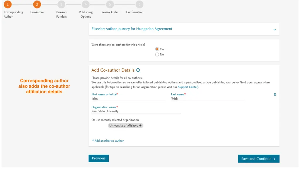 corresponding author also adds the co author