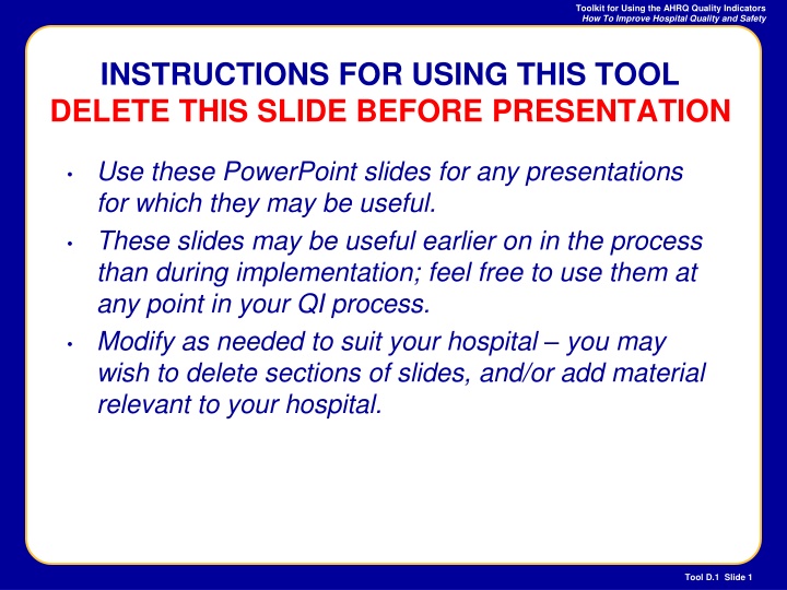 toolkit for using the ahrq quality indicators