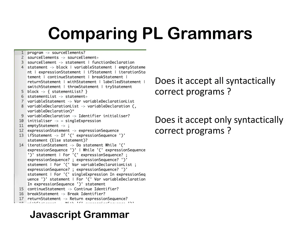 comparing pl grammars