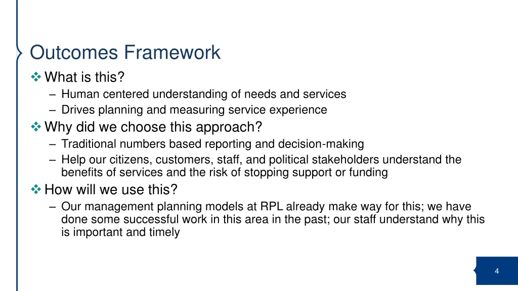 outcomes framework what is this human centered