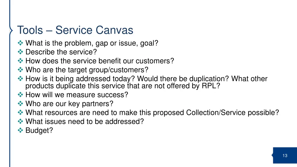 tools service canvas what is the problem