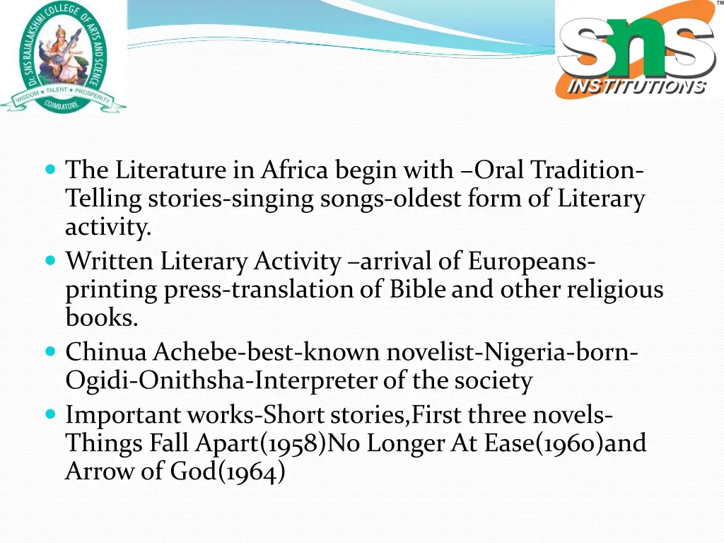 the literature in africa begin with oral