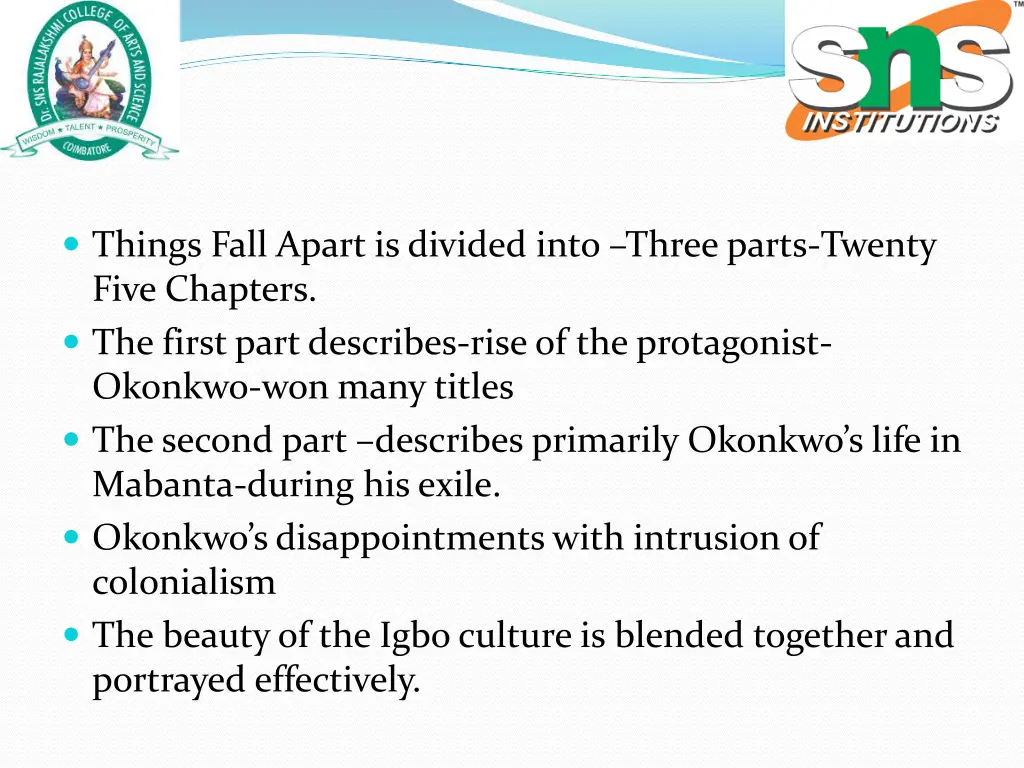 things fall apart is divided into three parts