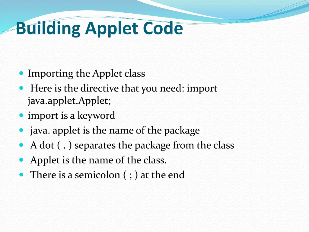 building applet code
