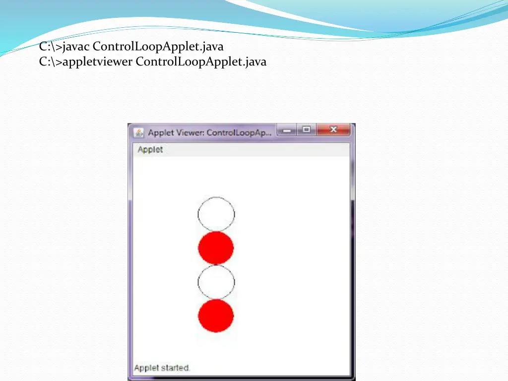 c javac controlloopapplet java c appletviewer