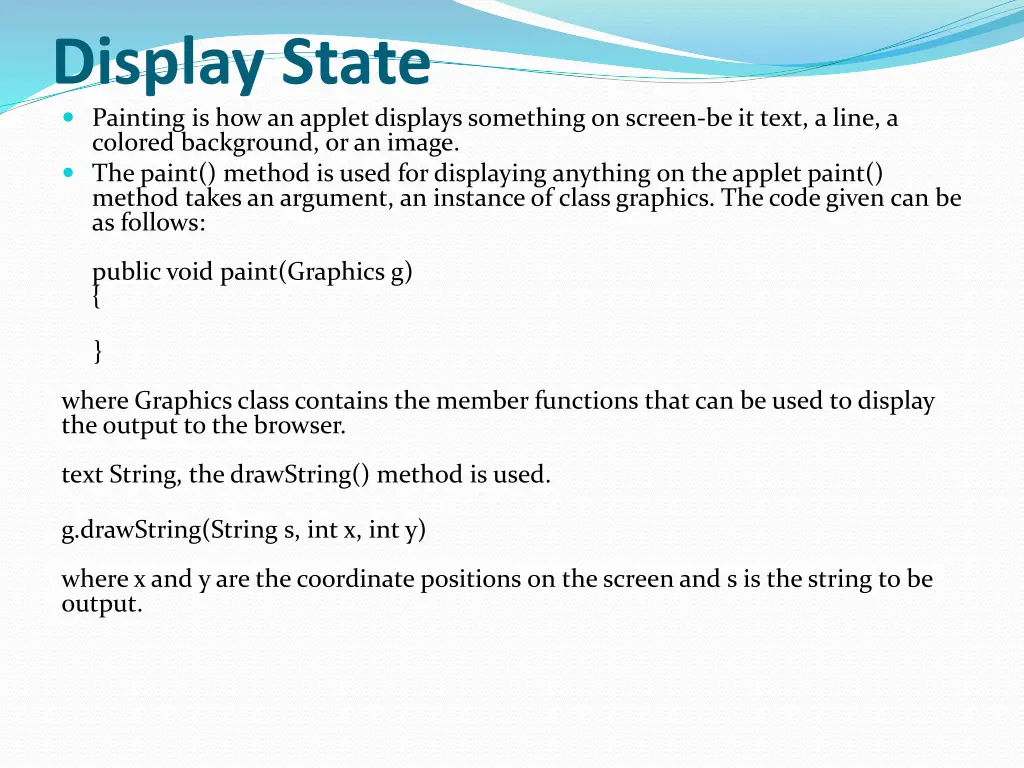 display state painting is how an applet displays