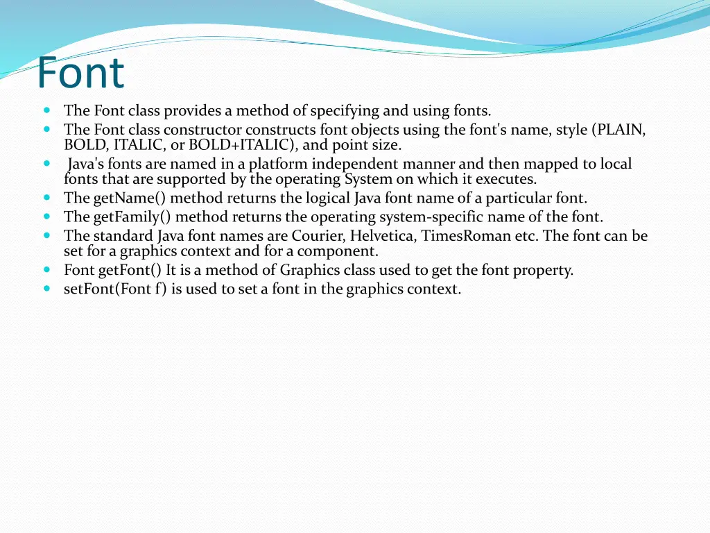font the font class provides a method
