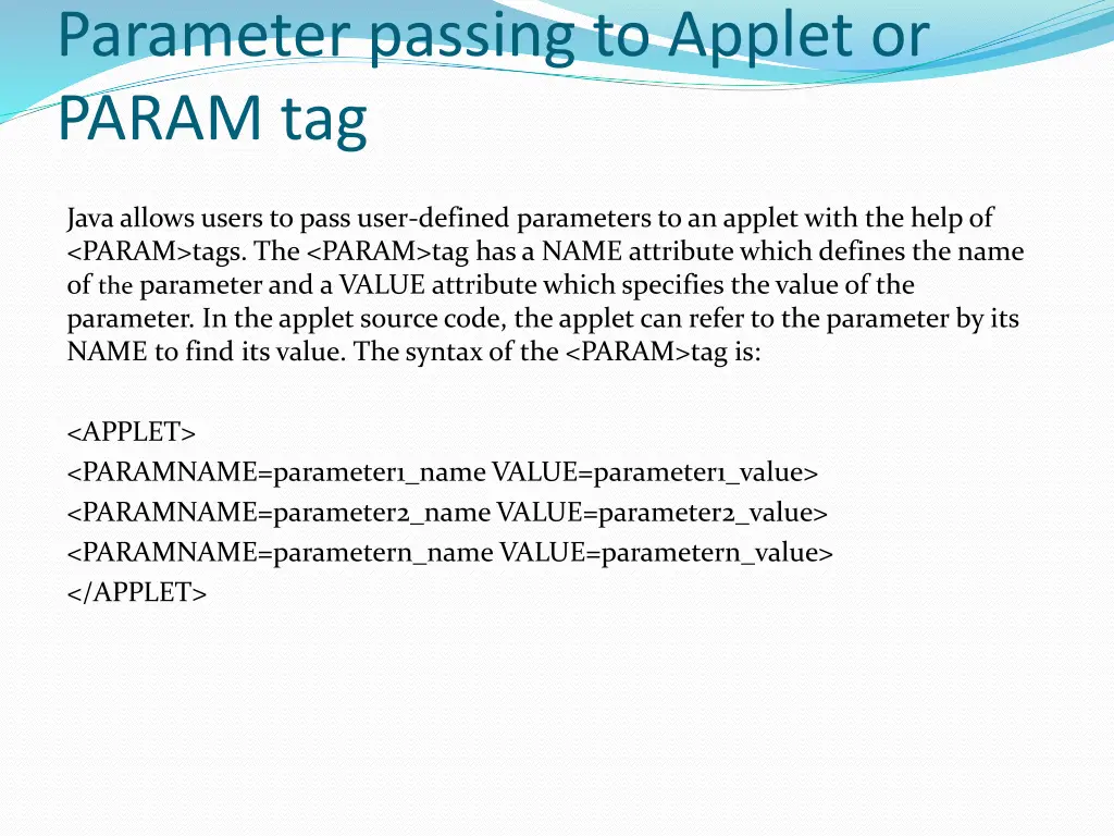 parameter passing to applet or param tag