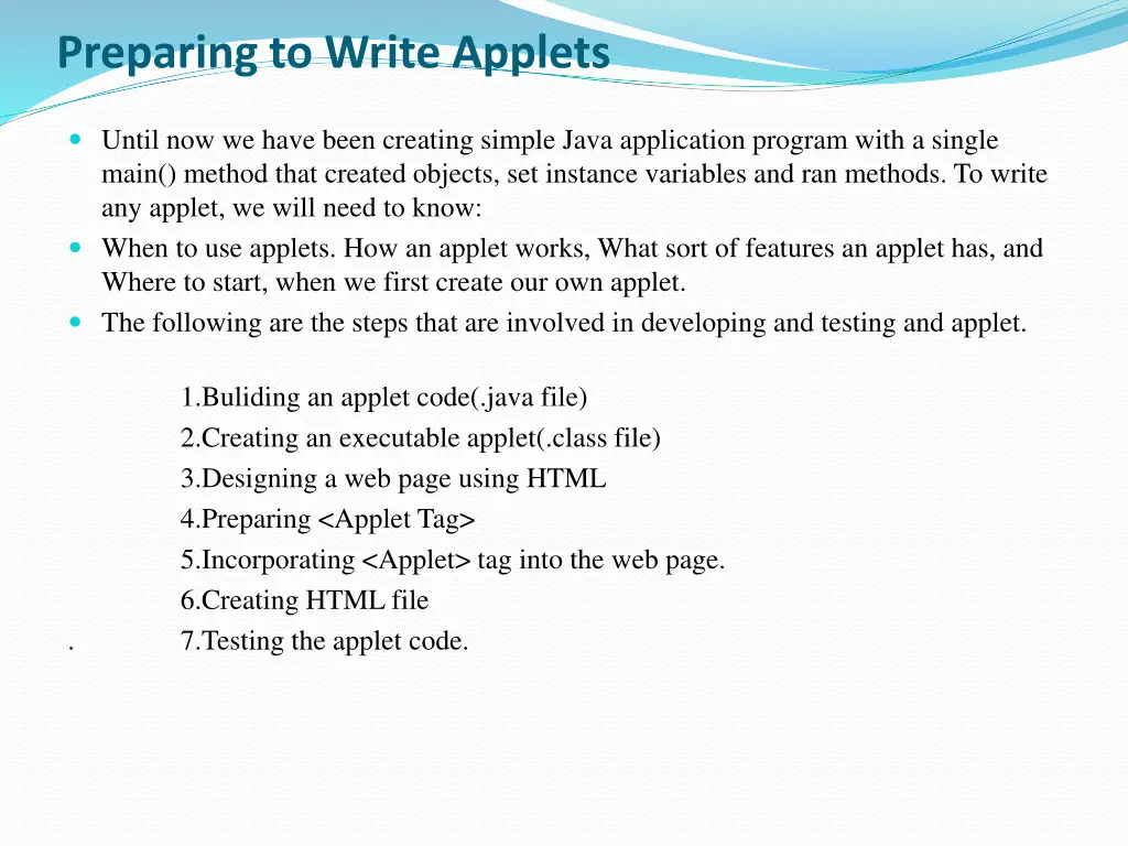 preparing to write applets