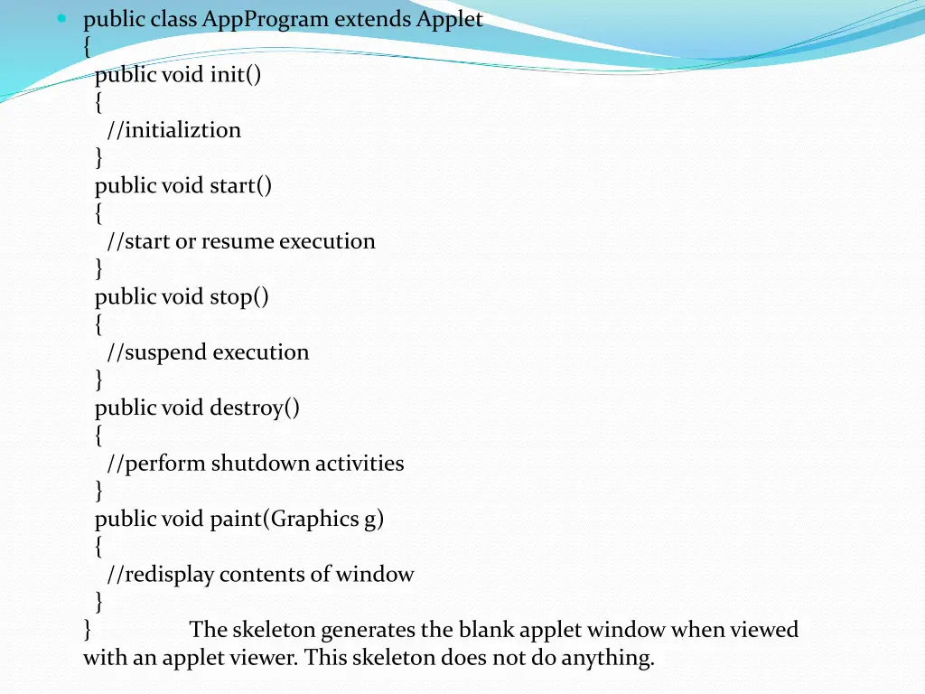 public class appprogram extends applet public