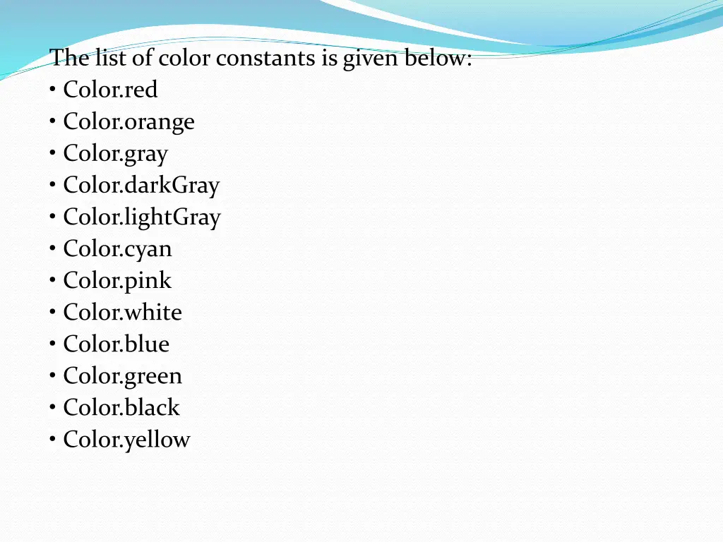 the list of color constants is given below color