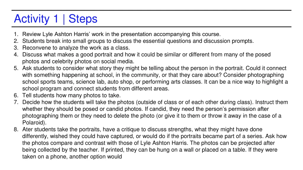 activity 1 steps