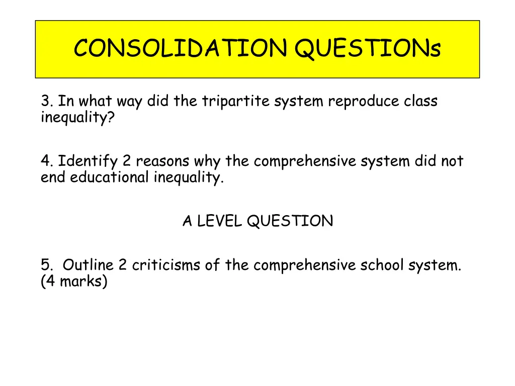 consolidation questions