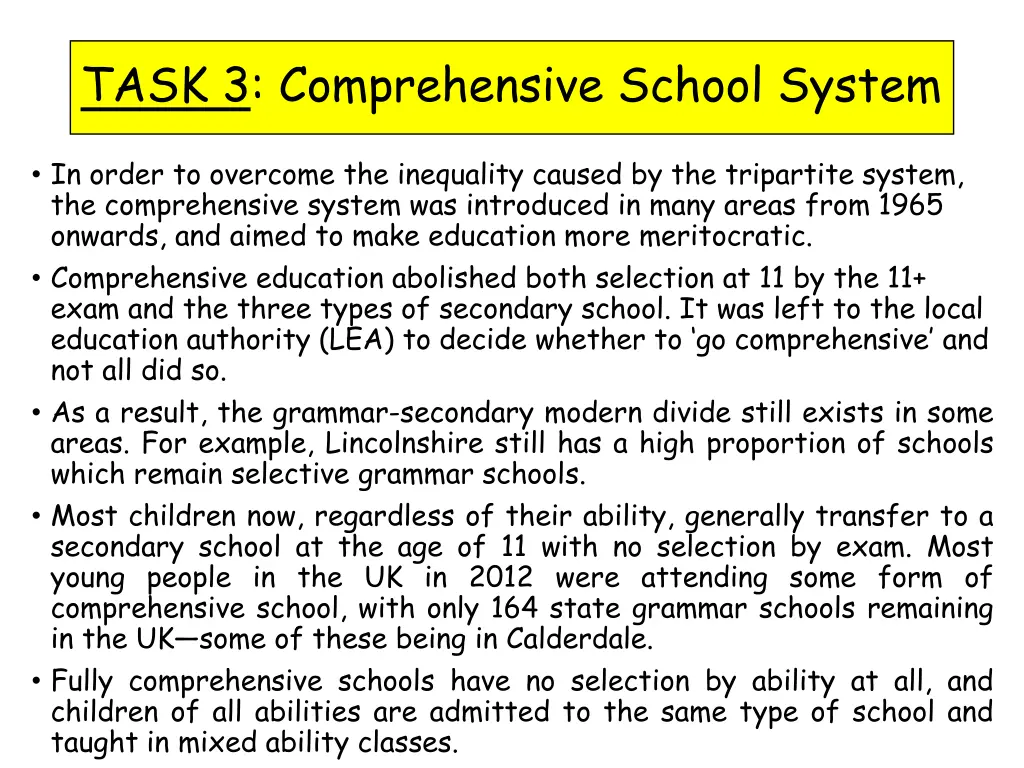 task 3 comprehensive school system