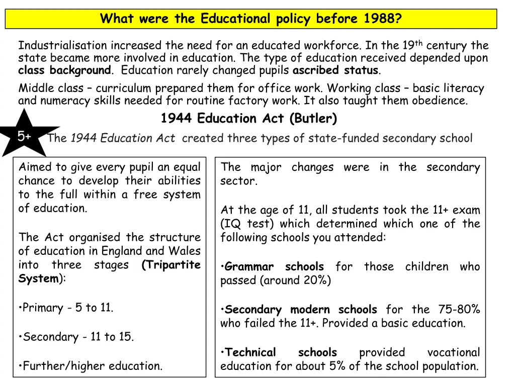 what were the educational policy before 1988