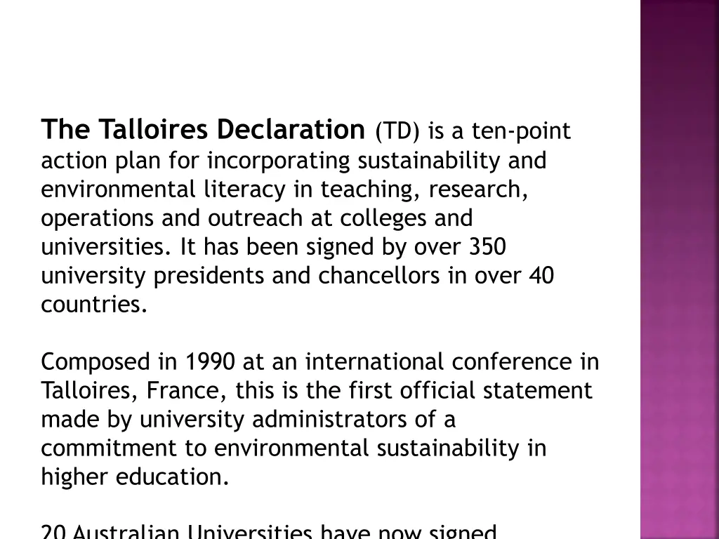 the talloires declaration td is a ten point
