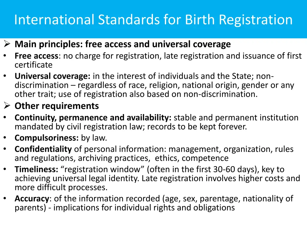 international standards for birth registration